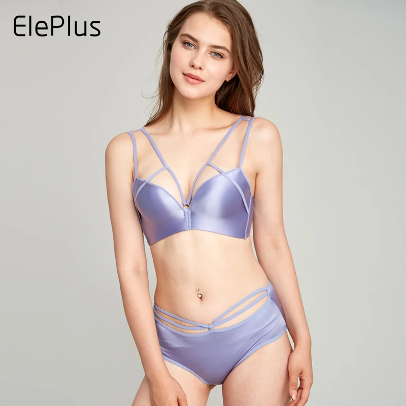 Eleplus Deep V Wire Free Bra Set One Piece Bras and Brief Push Up