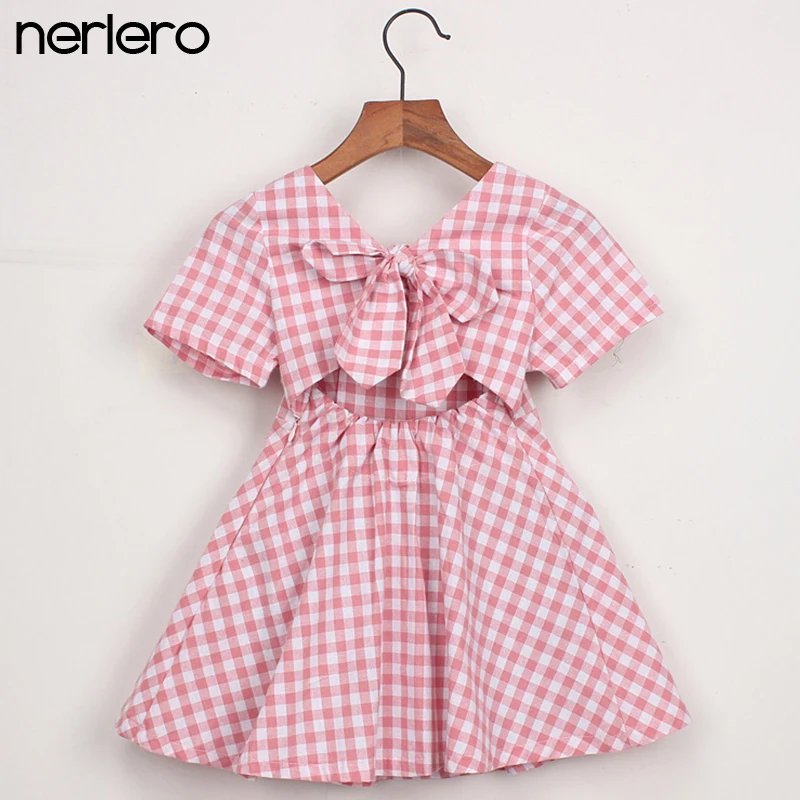 

Menoea Girls Dresses Sweet New Baby Girls Clothes Summer Dress Kids Clothes Cute Square Collar Casual Plaid Strapless Bow Dress