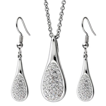 

Fashion Wedding Jewelry Sets for Brides Stainless Steel Pave CZ Crystal Stud Earrings & Necklace Bridal Jewelry Set