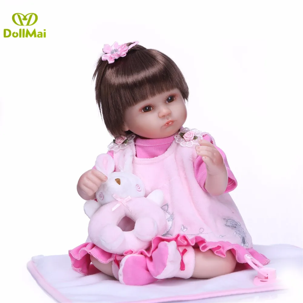 

DollMai 42cm soft Silicone Bebe Dolls Reborn Doll Lifelike Babies pink clothes fashion vivid baby kids birthday Xmas gift