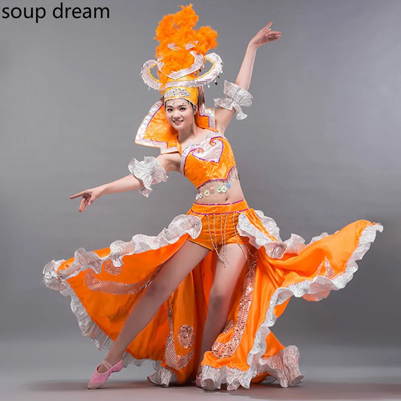 

[soup dream]Brand 2018 ladies opening dance big swing skirt modern dance costumes costumes sexy stage costumes
