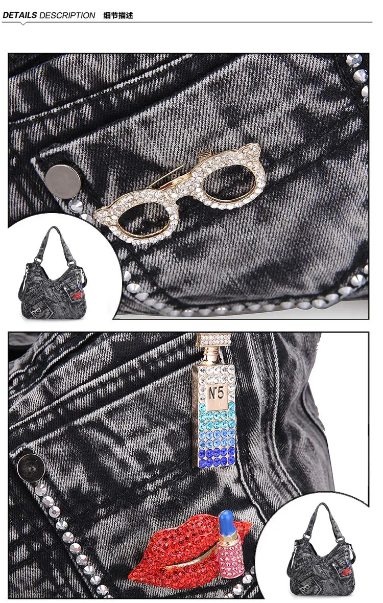 IPinee женская сумка модная Джокер джинсовая сумка на плечо Дамская винтажная Повседневная джинсовая сумка для отдыха Стразы сумки-мессенджеры