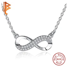 Pure 925 Joyas de Plata Collares pendientes para Las Mujeres Con Blanco Zirconia Cristal Infinito Encanto Del Collar de Cadena Larga