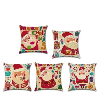 

Decorative Throw Pillow Case Cute Cartoon Merry Christmas Santa Claus Gift Cotton Linen Cushion Cover For Sofa Home Almofadas