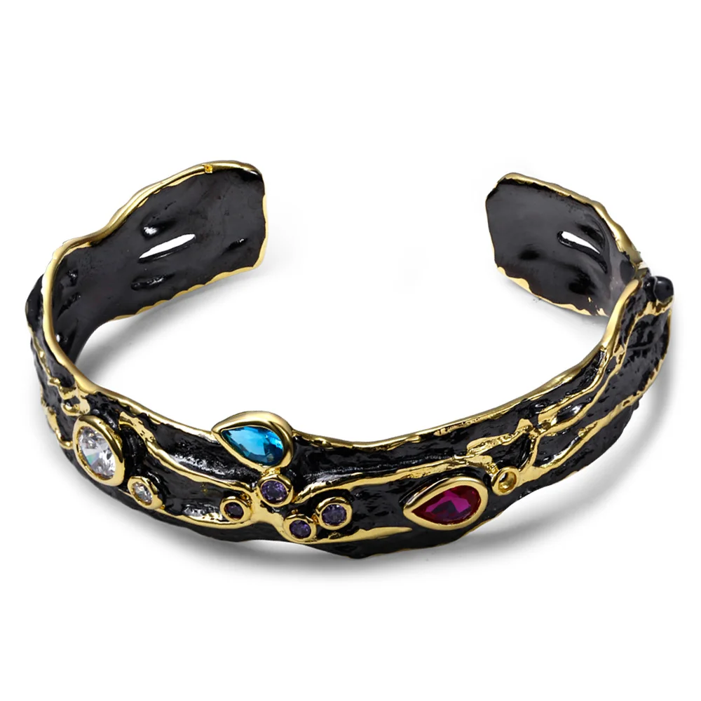 

Black Gold-color Fashion Jewelry Party Dresses Trendy Colorful CZ Lead Free Shipping Vintage Unique Open end Bangle Cuff