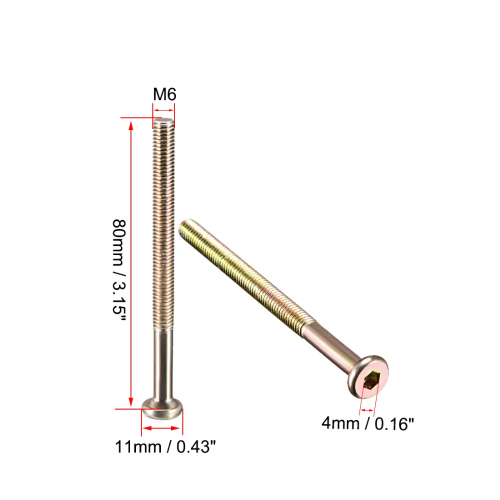 UXCELL 5pcs Hex Socket Drive Round Head Screw Carbon Steel Zinc Plated M6x95/70/80mm Furniture Bolts Nuts