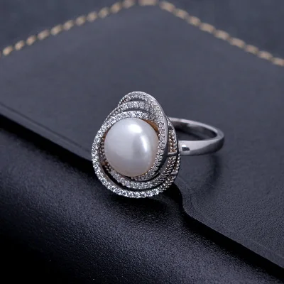 

Funmor Natural Freshwater Pearl Ring AAA Zircon Multi 925 Sterling Silver Finger Jewelry Women Bride Wedding Anniversary Gifts