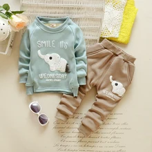 Комплект зимней детской одежды для мальчиков комплект одежды с мультяшными персонажами "Слон" вельветовая утепленная кофта с длинным рукавом+ штаны костюм для малышей для мальчиков