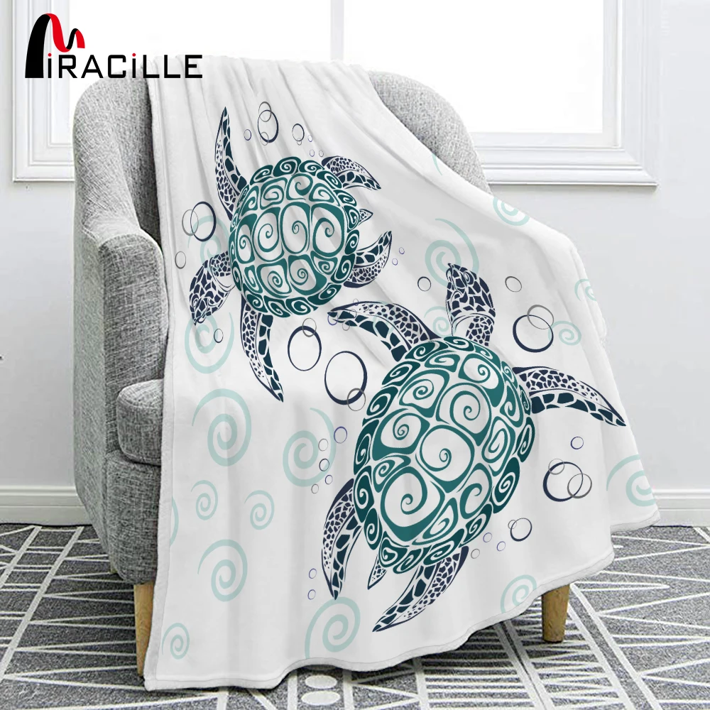 

Miracille Flannel Turtle Print Bed Blanket Ocean Atmosphere Super Soft Comfortable Throw Blankets For Adults Cartoon Bedding