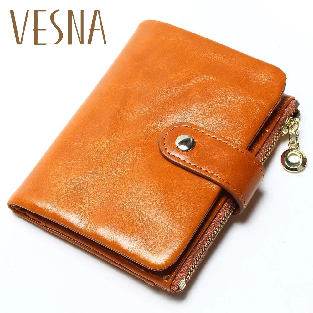 

2015 Brand Design High Quality Women Genuine Leather Vintage Wallet Cowhide Coin Purse Oil Waxing Purses Zipper Pocket Wallets