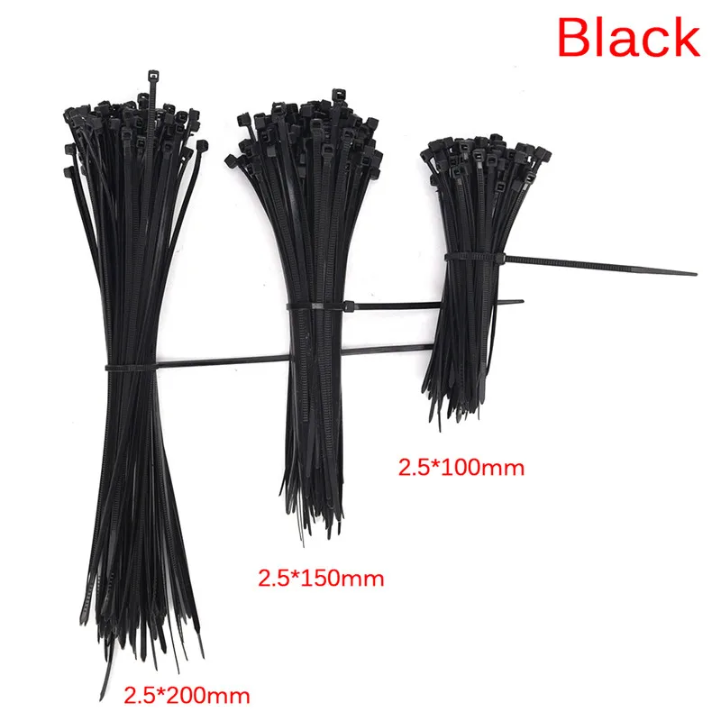 100 шт 2,5*100 мм 2,5*150 мм 2,5*200 мм черный Сетевой провод нейлоновая пластиковая самоблокирующаяся кабельная стяжка - Цвет: 2.5x150mm