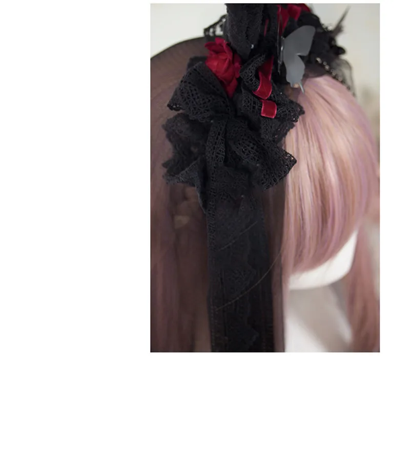 Takerlama Принцесса сладкий Лолита Роза волос ободок с кроличьими ушками японский Harajuku головные уборы Готический кружево пряжа волос Косплей аксессуар