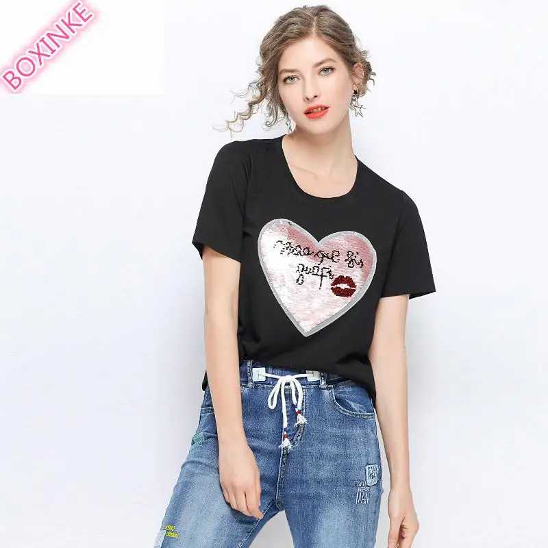 

Kpop Cotton Unicorn Clothes, Fat Mm Korean T-shirt, New Fashionable Leisure Sequins Embroidered Jackets For Summer Wear In 2019
