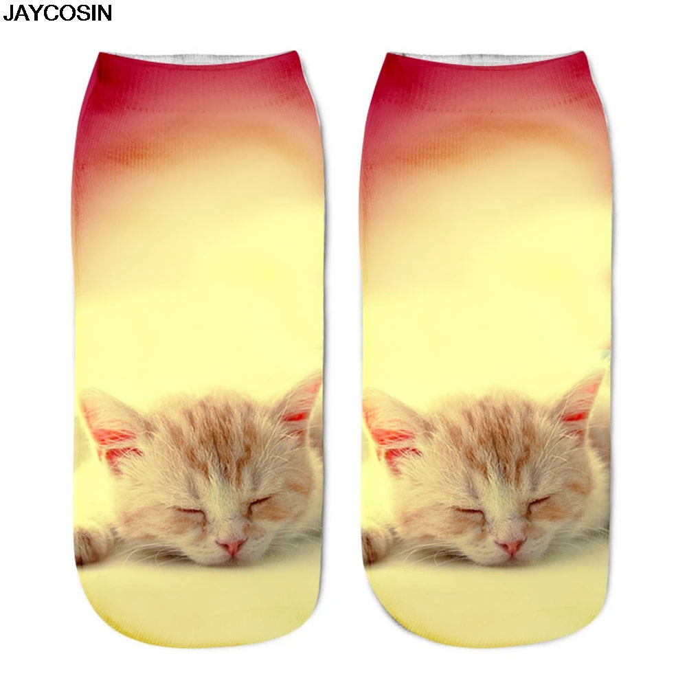 

JACOSIN socks Fashion Popular 1Pairs Funny Unisex Polyester Short Socks 3D Cat Printed Anklet Casual for female Casual daliy 19