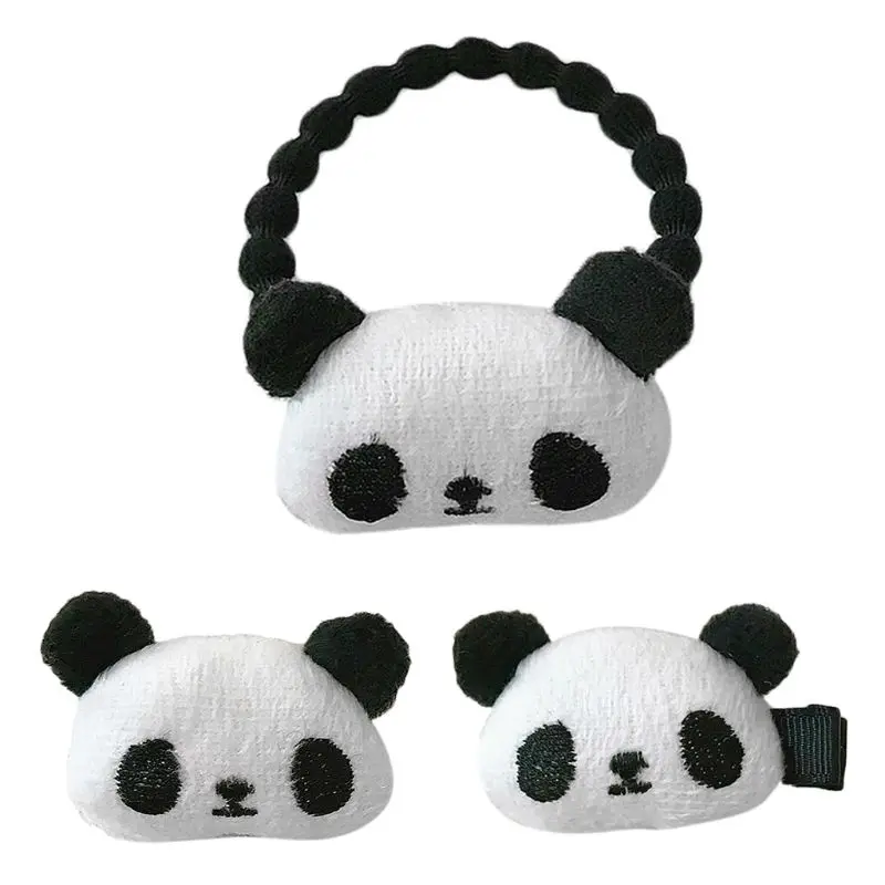 

Creative Cute Cartoon Panda Animal Women Girls Hair Clip Brooch Plush Doll Children Rubber Rope Ponytail Holder Hair Accessories