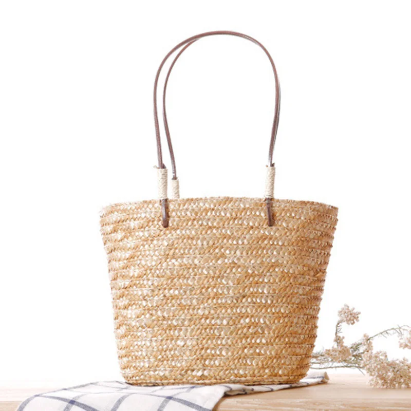 Women Straw Bags Female Summer Beach Handle Bag INS Popular Lady Flower Weave Basket Travel Casual Shopping Shoulder Bag SS3104 (7)