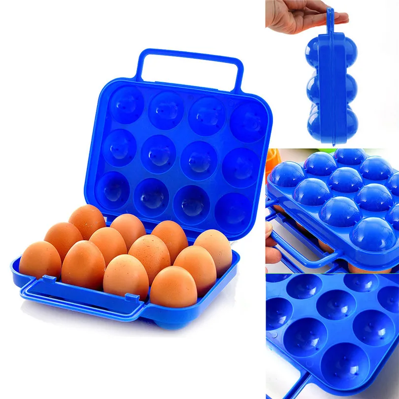 Portable 12 Eggs Plastic Container Holder Folding Egg Storage Box Handle Case Kitchen Storage Boxes #3m27 (6)
