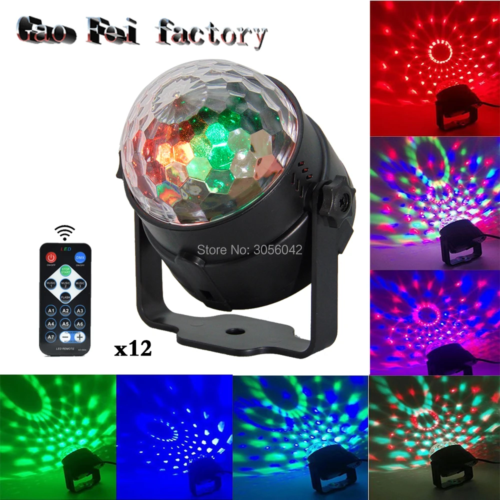

7 Color LED Crystal Magic Ball 3W Mini RGB Stage Lighting Effect Party Disco Club DJ Light Show with remote control (12pcs/lot)