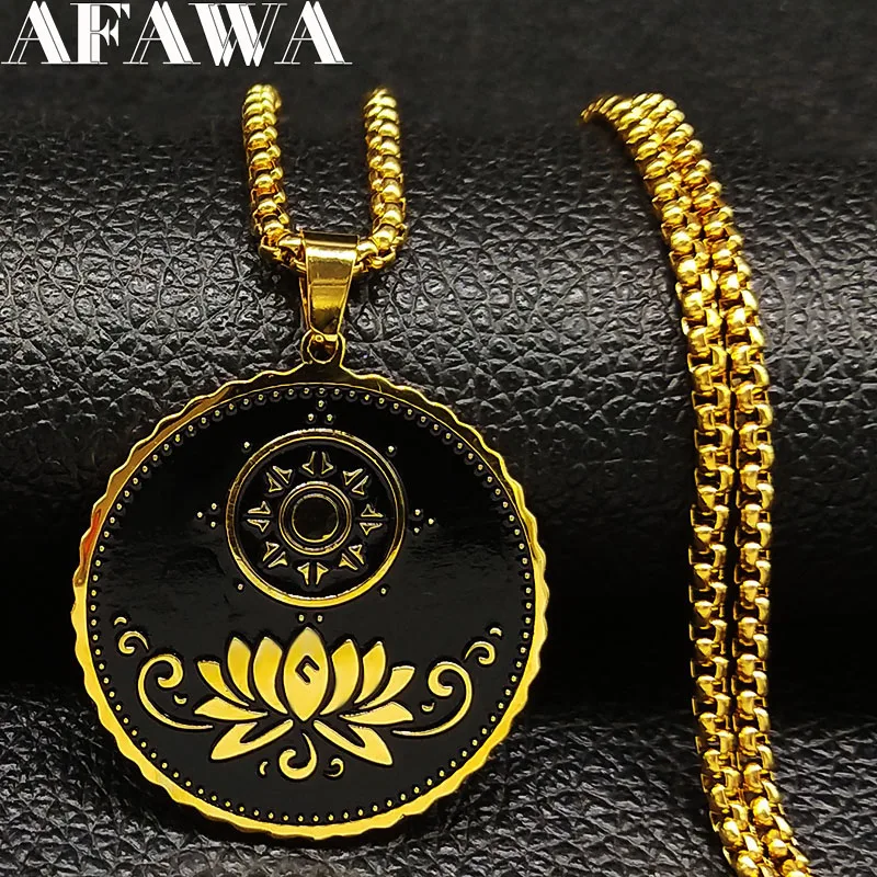 Женское Ожерелье с цветком жизни ожерелье из нержавеющей стали золотого цвета