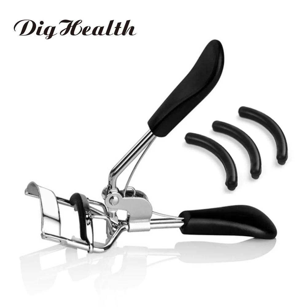 

Dighealth 1pc Woman Eyelashes Curler Supplementer Clip with Black Handle+3pcs Eyelash Curler Replacement Pads Makeup Tools