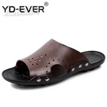 Yd-ever Большие размеры 35-47; летние мужские шлепанцы из натуральной кожи; модная повседневная нескользящая обувь на резиновой подошве; мужская обувь на плоской подошве