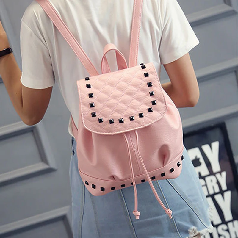 

Fashion PU Rivet Pink Women Backpack Casual Youth Leather Backpacks for Teenage Girls Female School Shoulder Bag Bagpack mochila