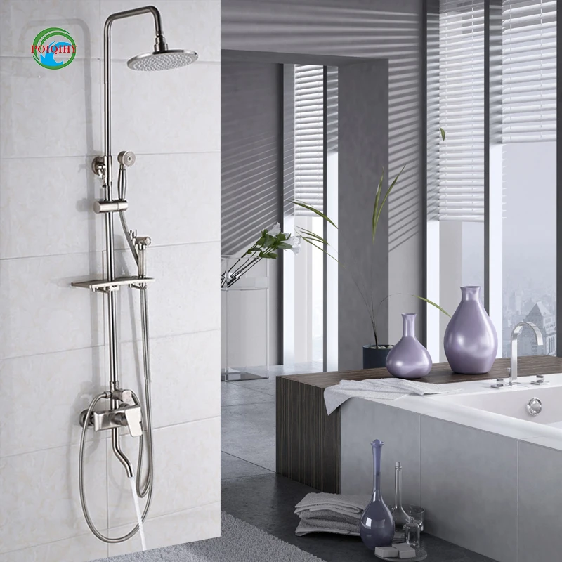 

Multiple Sizes Brushed Bathtub Bathroom Mixer Tap Shower Faucet with LED Round Shower Head+Handheld head
