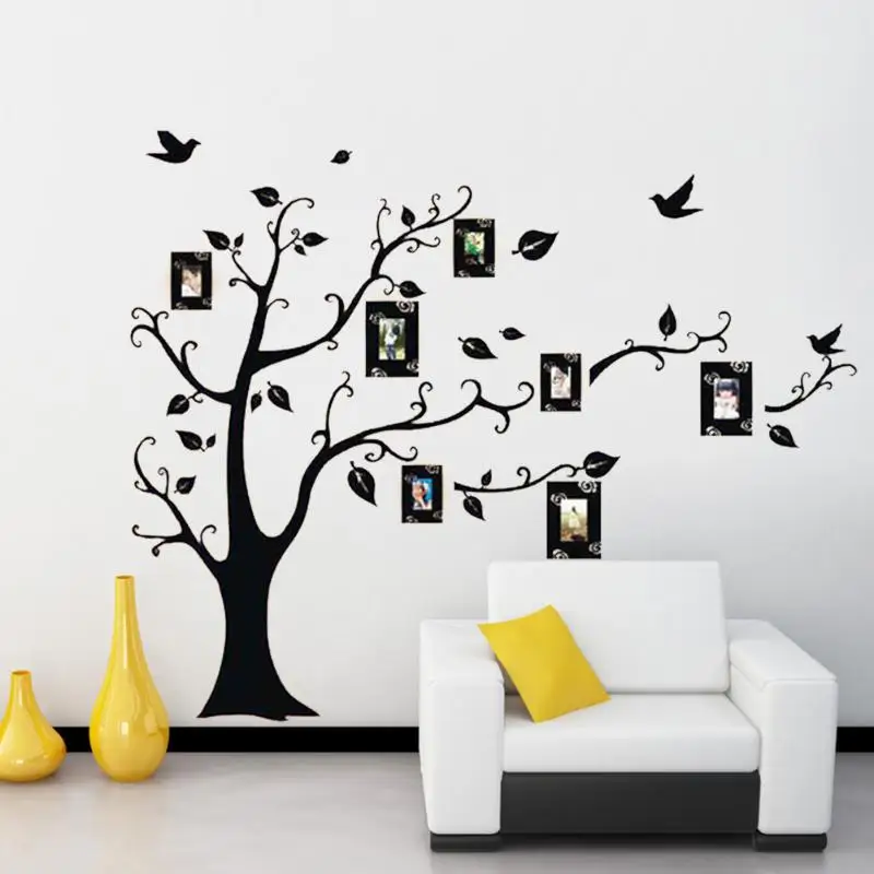 Black 3D DIY Photo Tree Family Wall Stickers PVC Wall Decals Adhesive Mural Art Home Decor Large