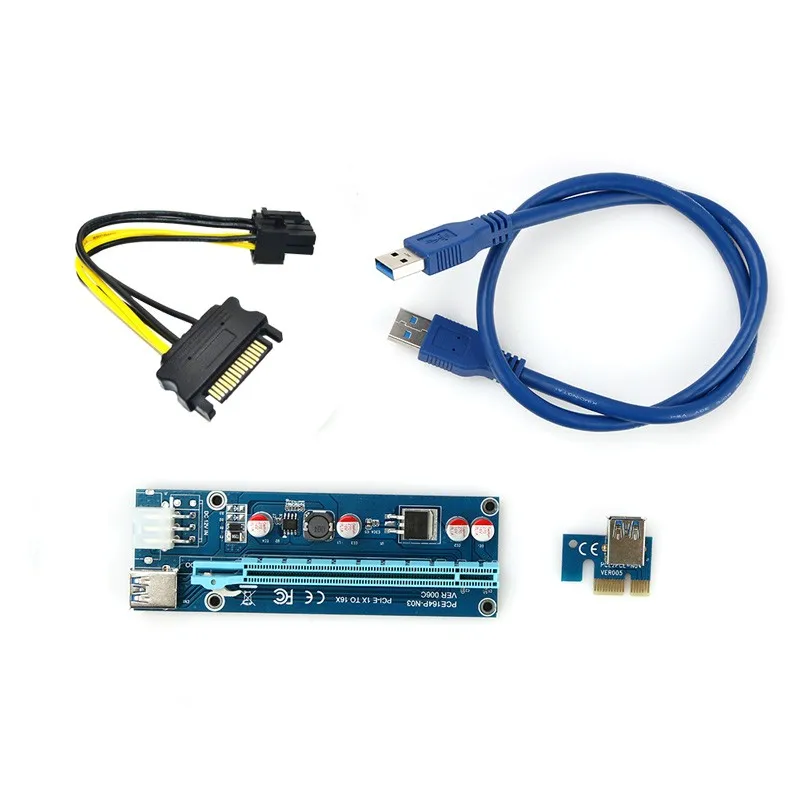 Оптовая продажа 12шт./лот pci e Райзер VER 006C 008C 007S 008S PCI Express 1X до 16X райзеры с SATA/ Molex