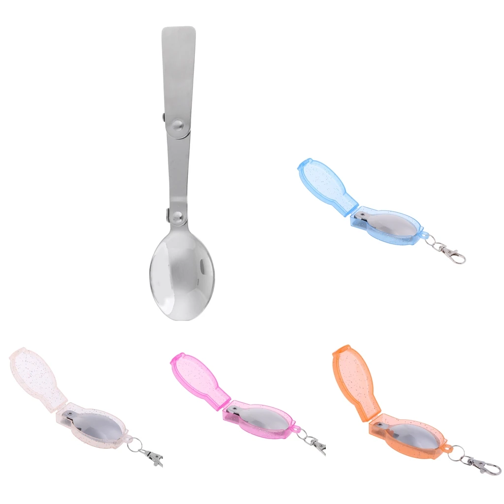 

Folding Stainless Steel Spoon Home Outdoor Camping Hiking Tableware Picnic Cutlery Dinnerware with Storage Case 16 x 3.5cm