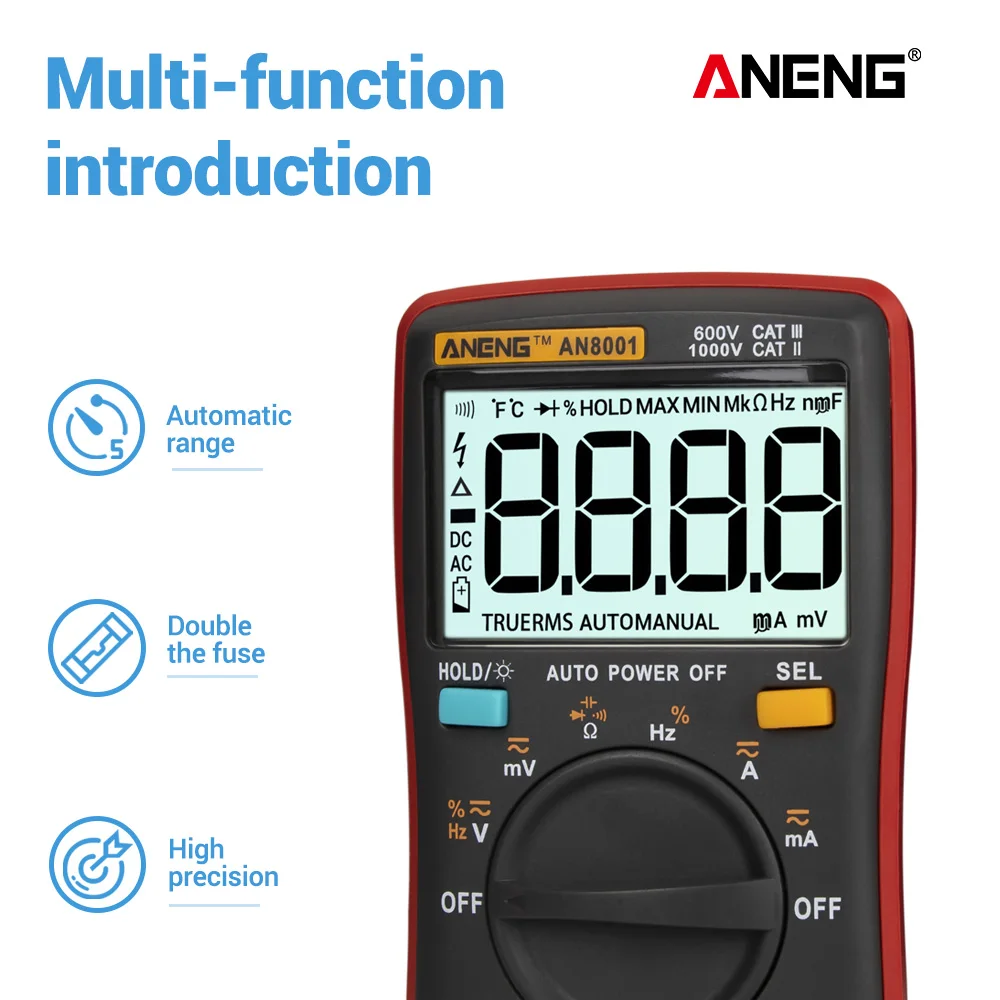 ANENG AN8001 True-RMS мультиметр цифровой multimeter транзистор тестер esr мультиметр digital multimeter провода для мультиметра указатель напряжения transistor capacitor tester dc dc мультитерка ZT102/RM102