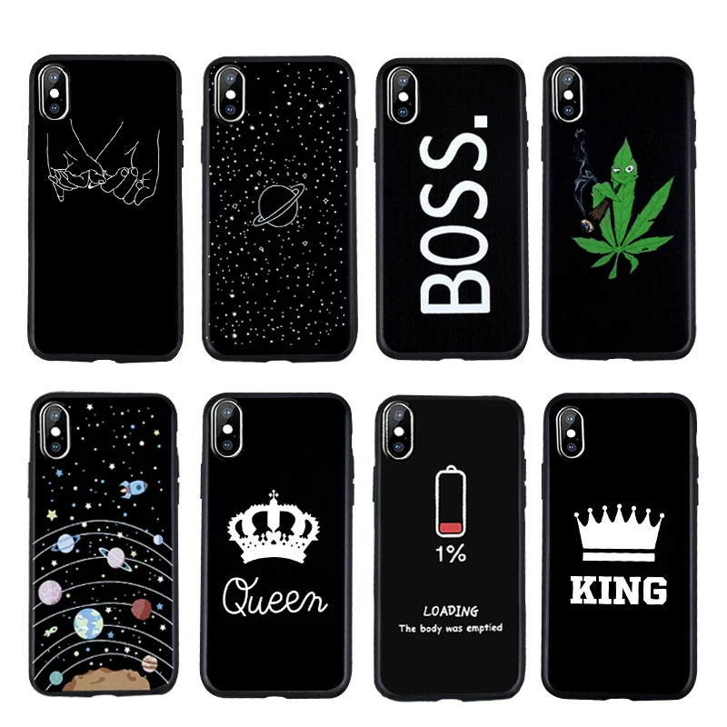 Leaf Pattern Case For iPhone X XS Max XR 5 5S SE 6 6S Plus 7 8 Soft TPU Silicon Black Abstract Matte Cover Love Couple Capa | Мобильные