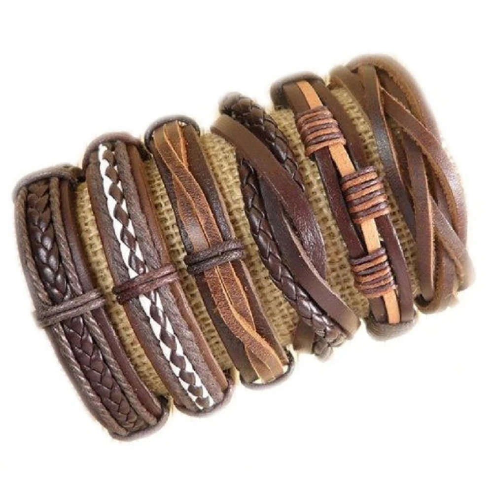 

6Pcs/set Vintage Charm Adjustable Bracelets For Men Women Wristbands Braided Hand-woven Leather Bracelet Bangles Party Jewelry