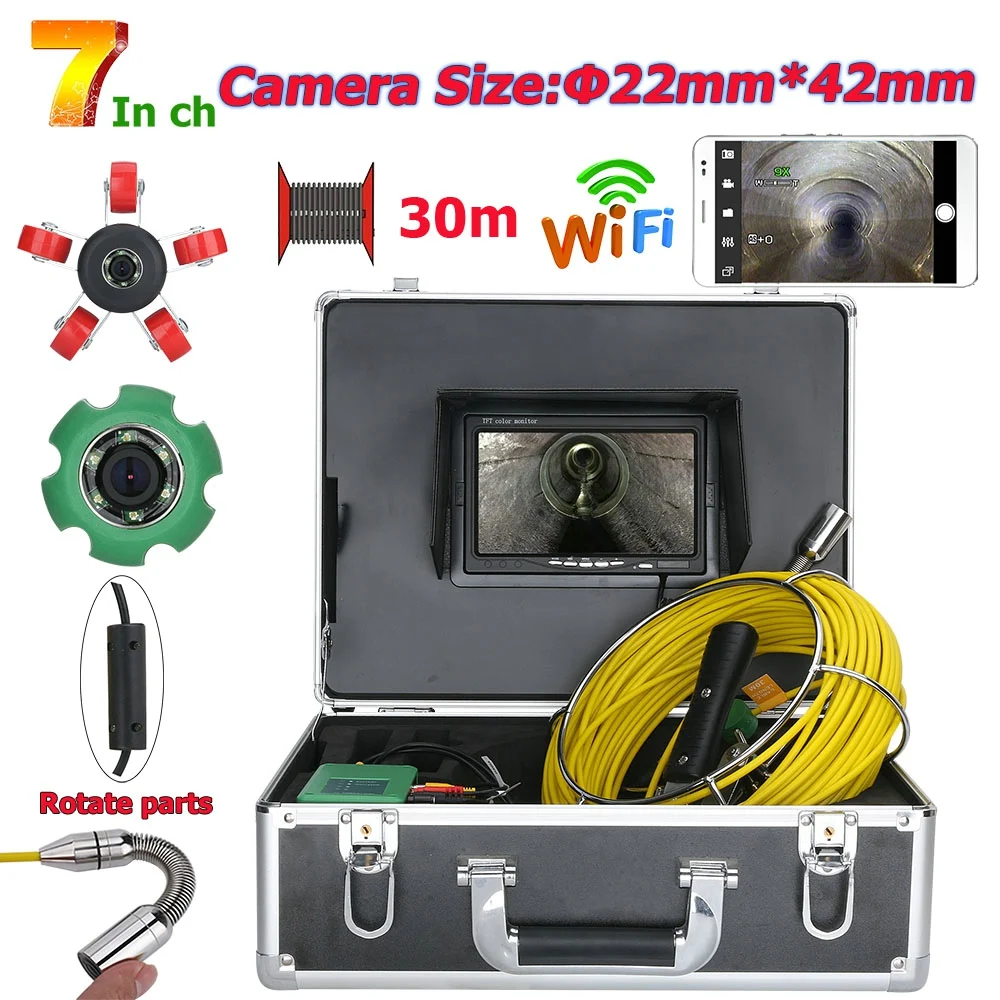 Mountainone 7 дюймов Wi-Fi Беспроводной DVR 22 мм водоотводная Труба Камера для исследования канализации Системы 20 м возможностью погружения на глубину до 30 м 40 м Водонепроницаемый Камера 1000 ТВЛ