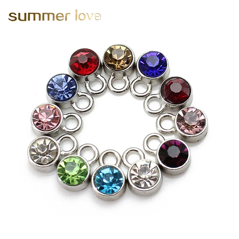 20pcs/lot Stainless Steel Crystal Birthstone Charms Pendants