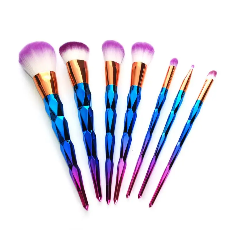 

BBL 7pcs Blue Rainbow Diamond Brush Set Gradient Foundation Powder Blending Eyeshadow Contour Brush Cosmetics Tools