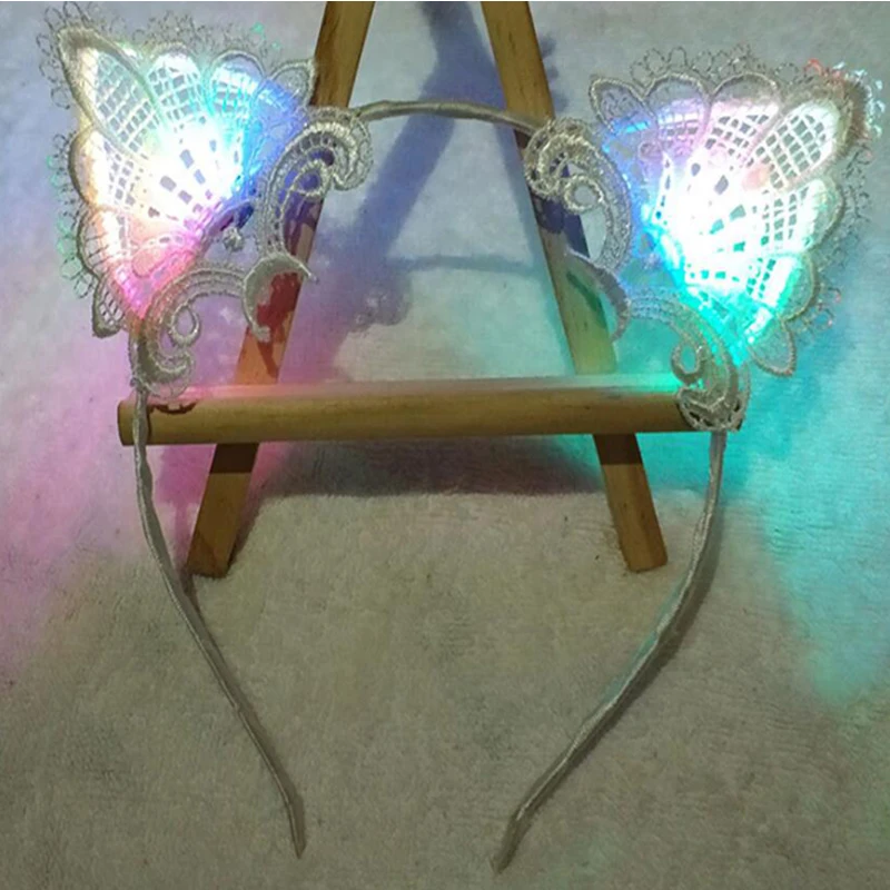 LED Headband Luminous Lace Cat Ears Hair Light  LED Light Up Toys Gift for New Year Headwear Christmas Glow Party Supplies  (2)