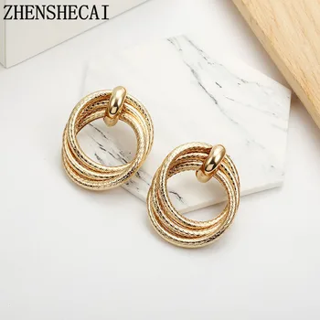 

Trendy Vintage Gold color Metal Round stud Earrings For Women iron Big Statement Earring Female punk Hanging Jewelry