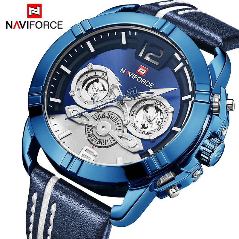 NAVIFORCE мужские часы Топ бренд класса люкс модные кожаные водонепроницаемые