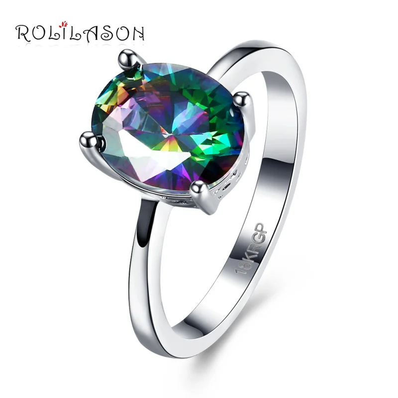 

ROLILASON Special Party Trendy Cubic Zirconia Multicolor Crystal Jewelry For girl silver Rings size #6#7#8 JR2146