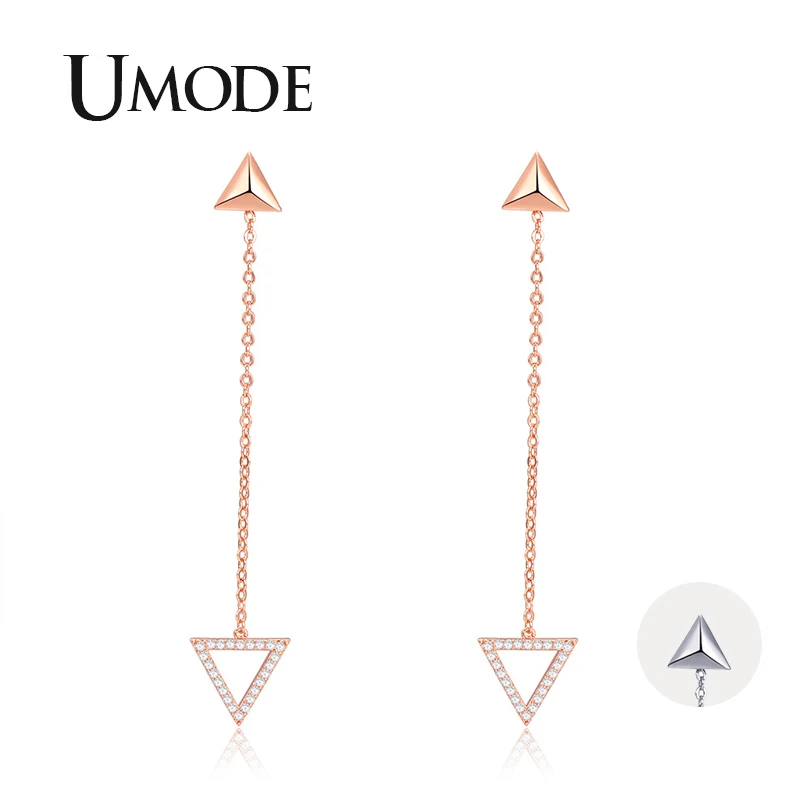 

UMODE Women Triangle Drop Earrings Zirconia Rose Gold Geometric Hanging Earrings Vintage Korea Tassel Fashion Jewelry UE0564