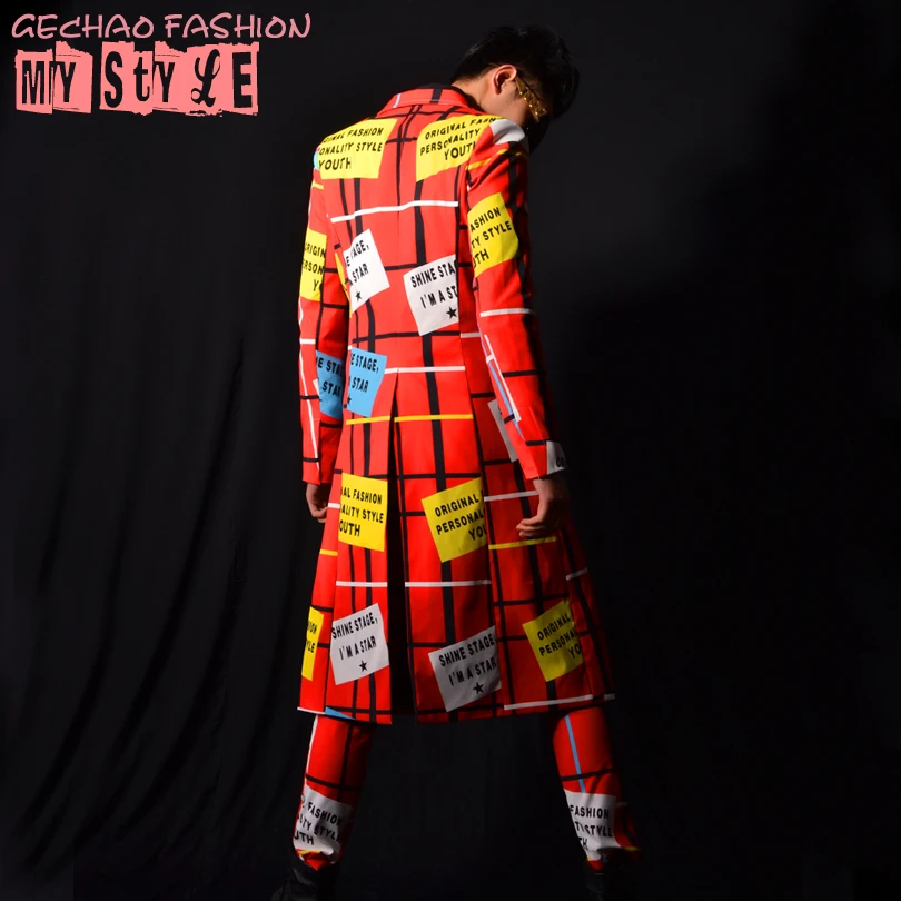 M-6XL! ночной клуб бар мужской певец DSGD красная линия буквы большой длинный бар представление костюмы