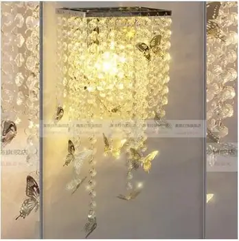 

L Crystal wall lamp bedside lamp LED stainless steel butterfly crystal porch European American pastoral bedroom restaurant creat