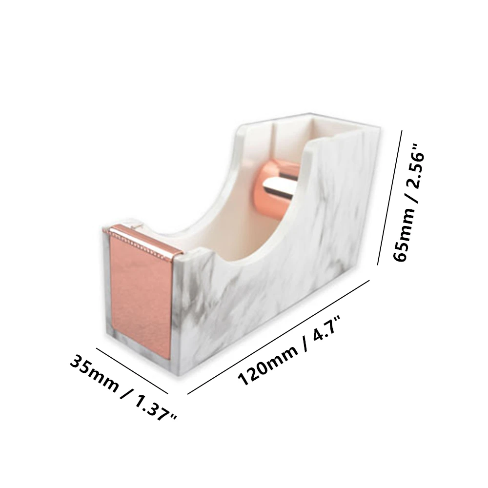 desktop tape dispenser rose gold metal core marble texture body office supplies size