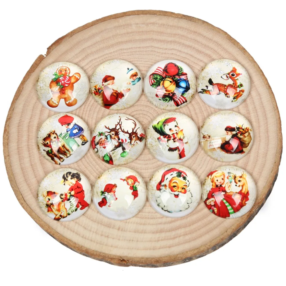 

reidgaller mixed christmas snowman deer santa photo glass cabochon noel 12mm 20mm 25mm diy round flatback jewelry findings