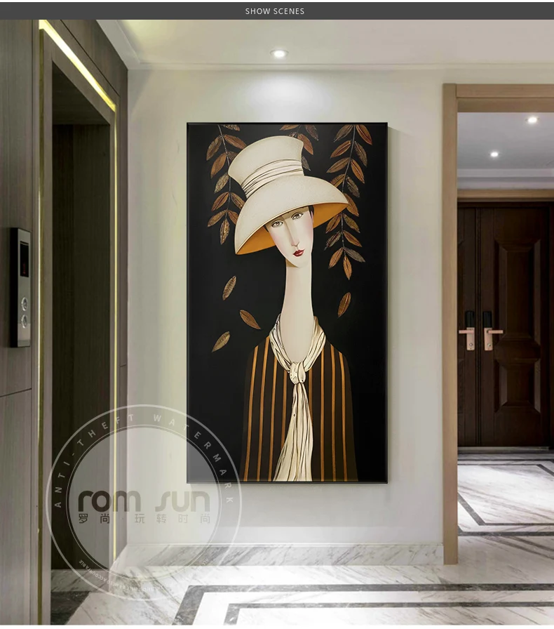 Элегантная шляпа леди холст живопись Frigure плакат и печать креативный настенный арт для гостиной студия девушки дома Куадрос Decoracion