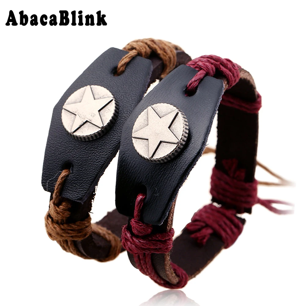 Steampunk Gear Star Bracelets Genuine Cowhide Leather Male Wristband