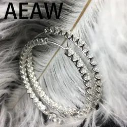 AEAW Solid 14 К белого золота 8ctw 3 мм EF цвет Муассанит имитация бриллиантовые серьги-кольца для женщин ювелирные украшения