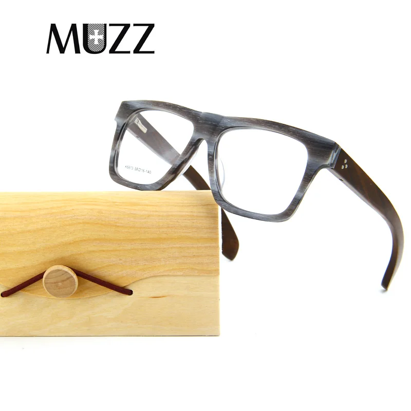 

MUZZ Men Eyeglasses Frame Wood Grain Retro Oversized Male Optical Men Glasses Clear Acetate Glasses Frames Women prescription