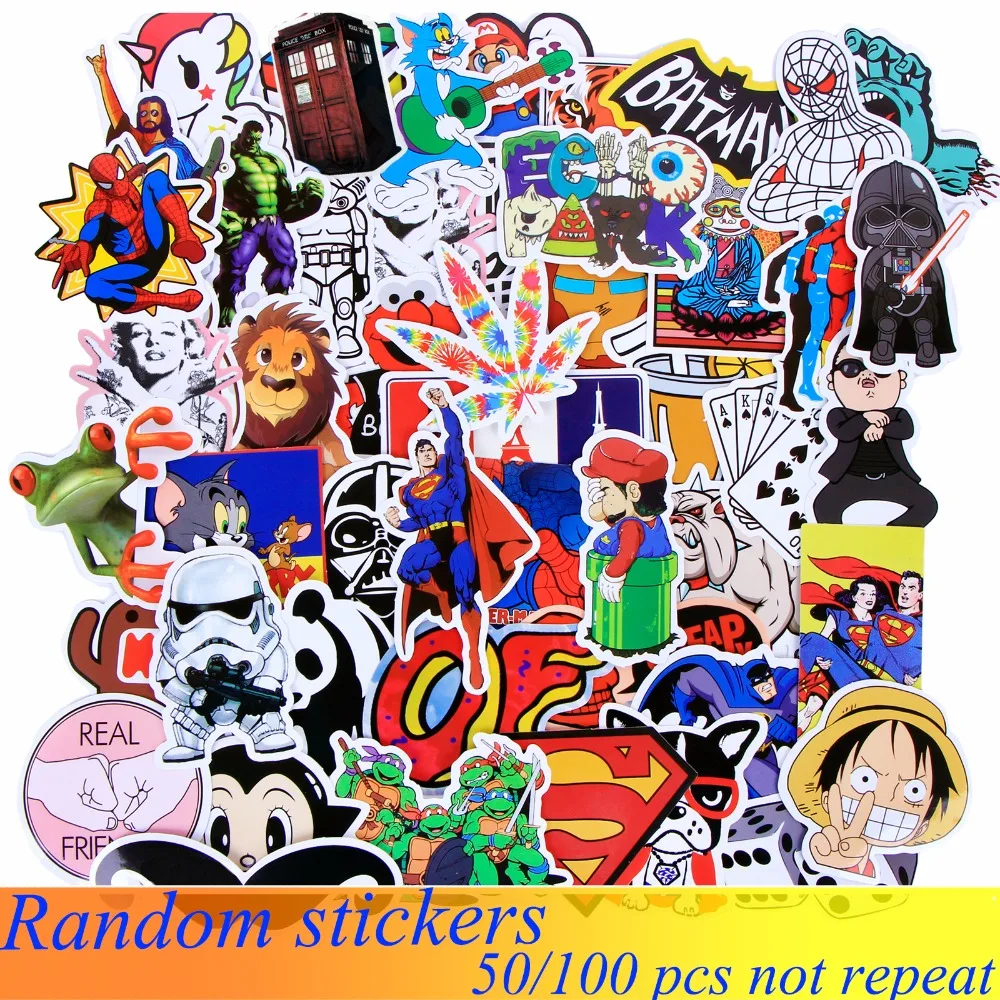 

Random 50/100 Pcs JDM Graffiti Stickers for Laptop Luggage Skateboard Bike Car Motorcycle Diy PVC Waterproof Sticker Kids Toys
